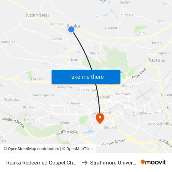 Ruaka Redeemed Gospel Church to Strathmore University map
