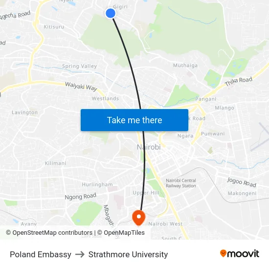 Poland Embassy to Strathmore University map