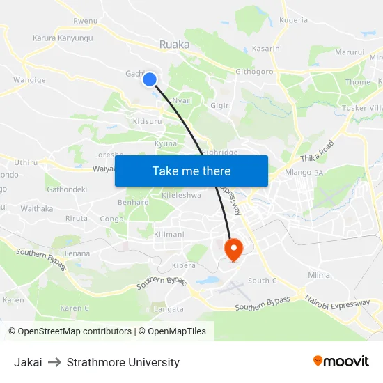 Jakai to Strathmore University map
