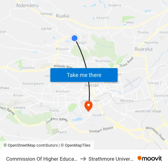 Commission Of Higher Education to Strathmore University map