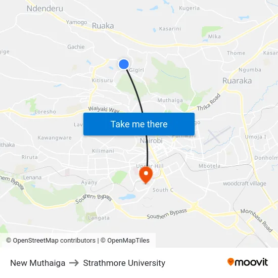 New Muthaiga to Strathmore University map