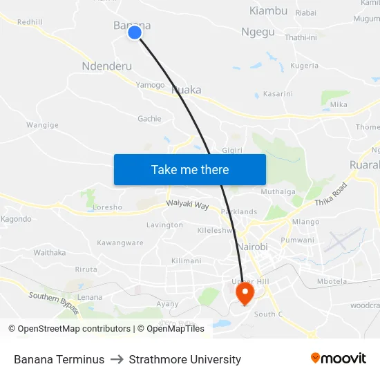 Banana Terminus to Strathmore University map