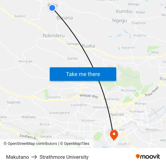 Makutano to Strathmore University map