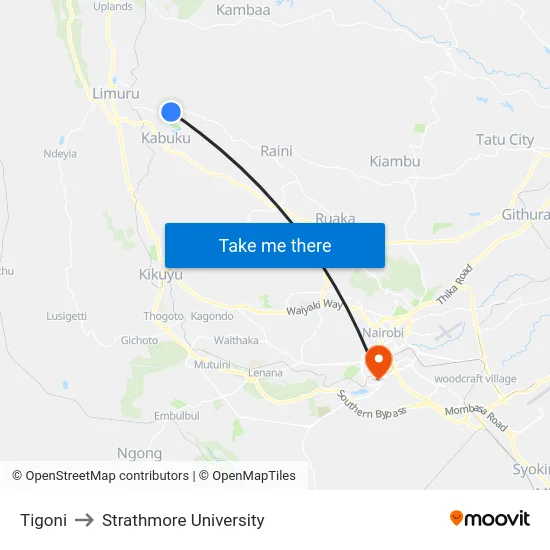 Tigoni to Strathmore University map