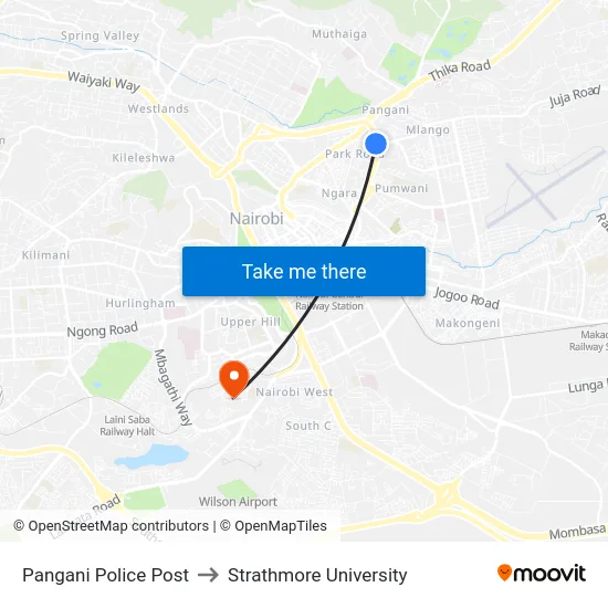 Pangani Police Post to Strathmore University map
