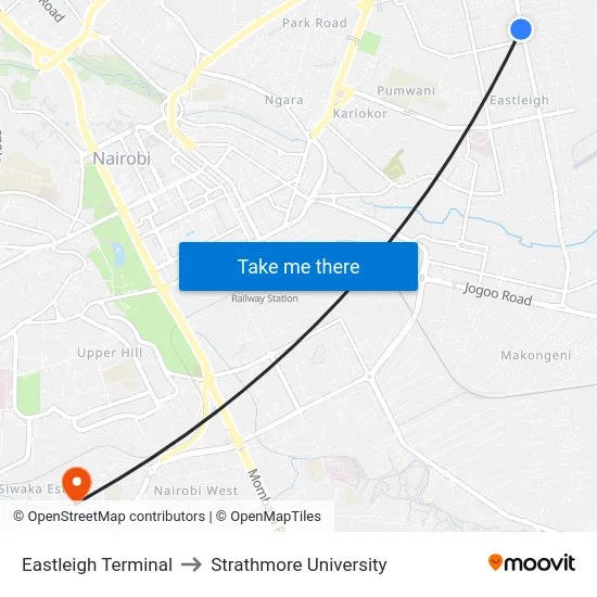 Eastleigh Terminal to Strathmore University map