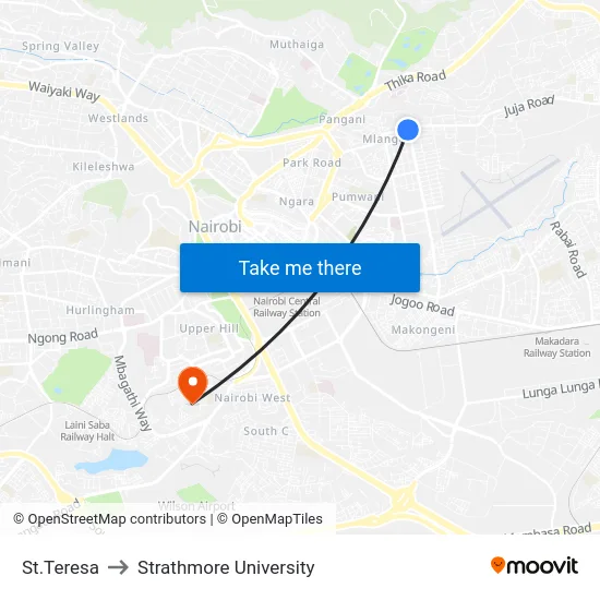 St.Teresa to Strathmore University map