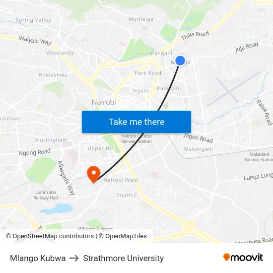 Mlango Kubwa to Strathmore University map