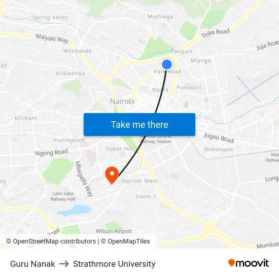 Guru Nanak to Strathmore University map