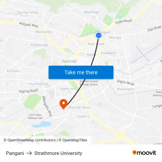 Pangani to Strathmore University map