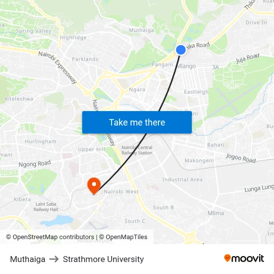 Muthaiga to Strathmore University map
