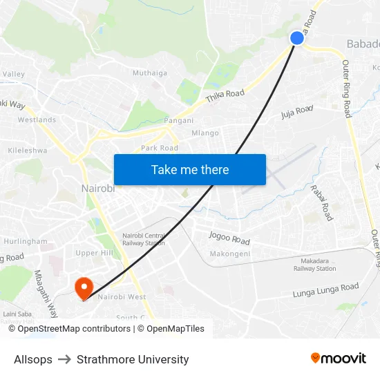 Allsops to Strathmore University map