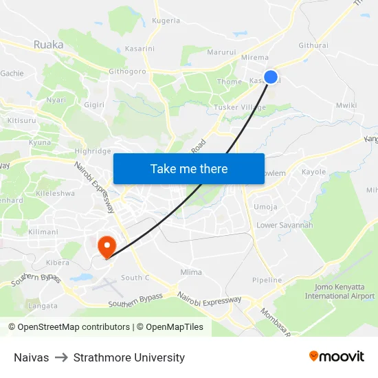 Naivas to Strathmore University map