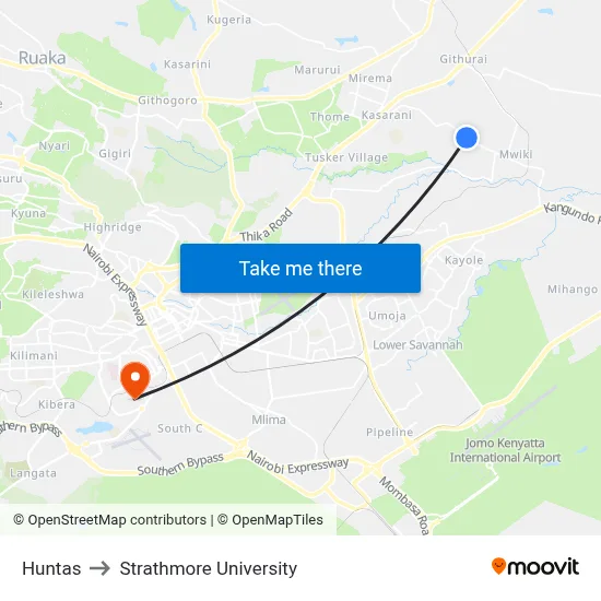 Huntas to Strathmore University map