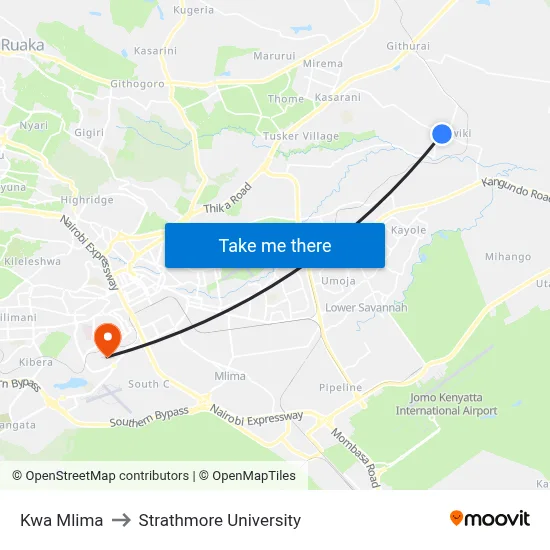 Kwa Mlima to Strathmore University map