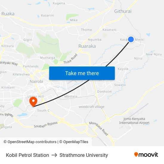 Kobil Petrol Station to Strathmore University map