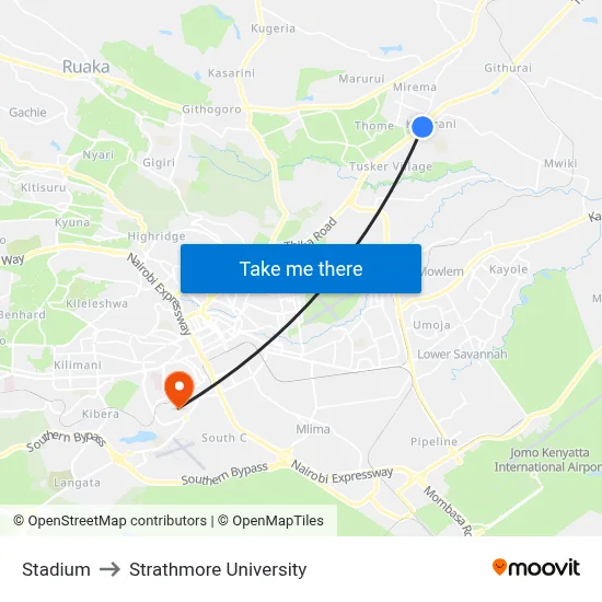 Stadium to Strathmore University map