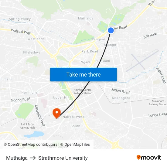 Muthaiga to Strathmore University map