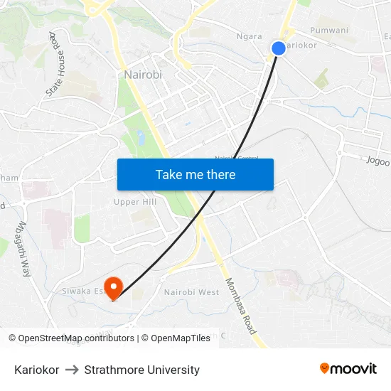 Kariokor to Strathmore University map
