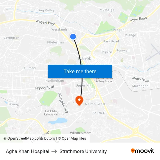 Agha Khan Hospital to Strathmore University map