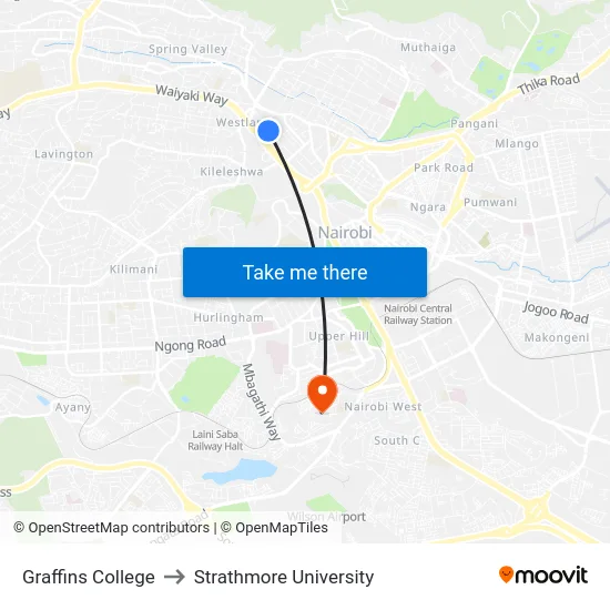 Graffins College to Strathmore University map