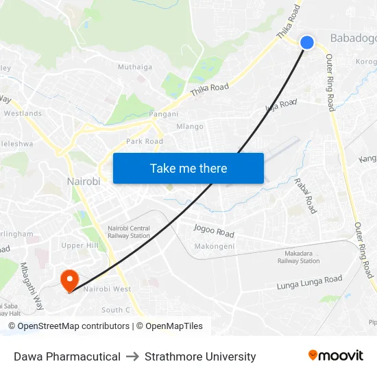 Dawa Pharmacutical to Strathmore University map