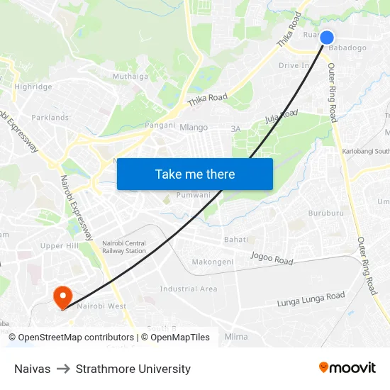 Naivas to Strathmore University map