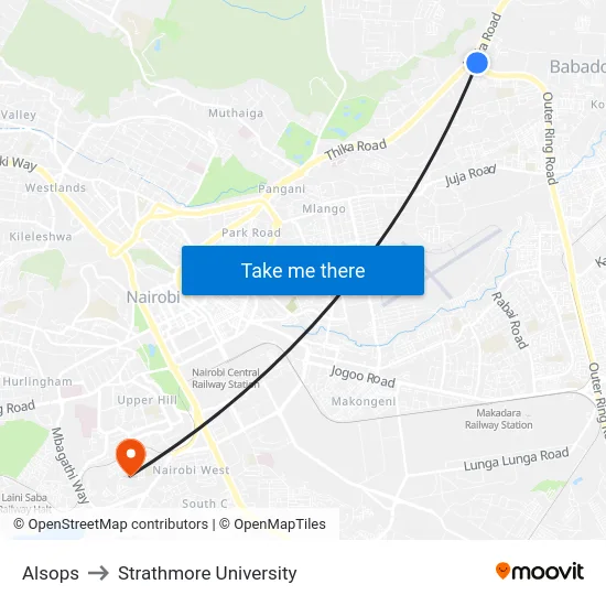 Alsops to Strathmore University map