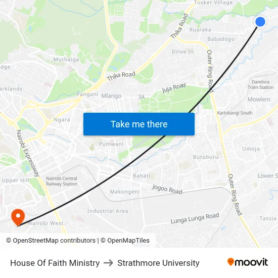 House Of Faith Ministry to Strathmore University map