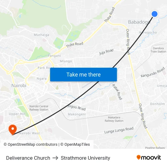 Deliverance Church to Strathmore University map