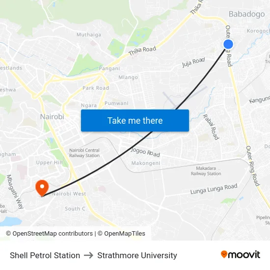 Shell Petrol Station to Strathmore University map