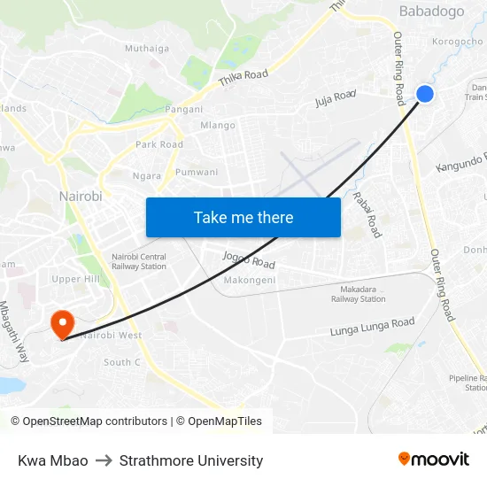 Kwa Mbao to Strathmore University map