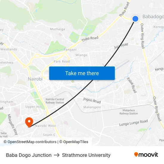 Baba Dogo Junction to Strathmore University map