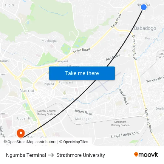 Ngumba Terminal to Strathmore University map