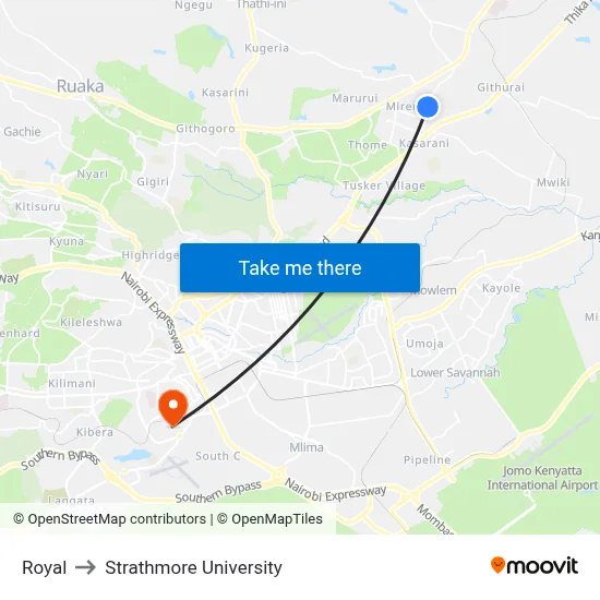 Royal to Strathmore University map