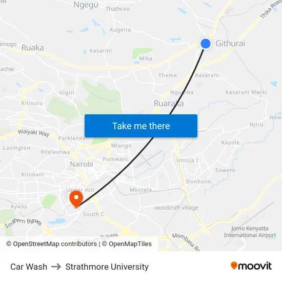 Car Wash to Strathmore University map