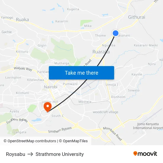 Roysabu to Strathmore University map