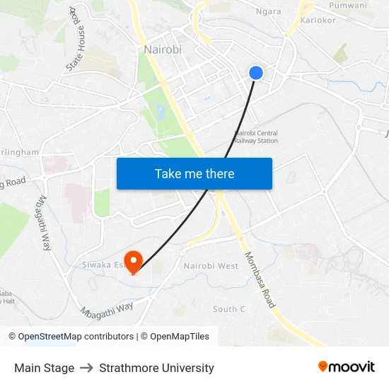 Main Stage to Strathmore University map