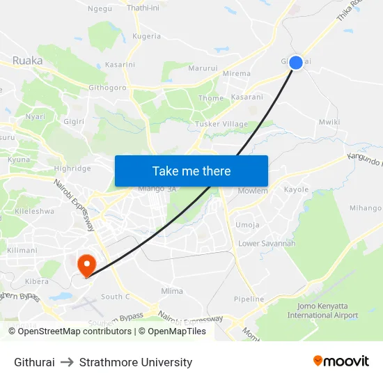 Githurai to Strathmore University map