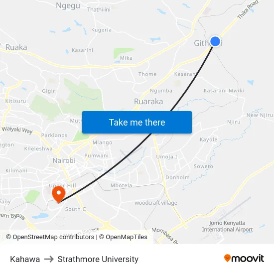 Kahawa to Strathmore University map