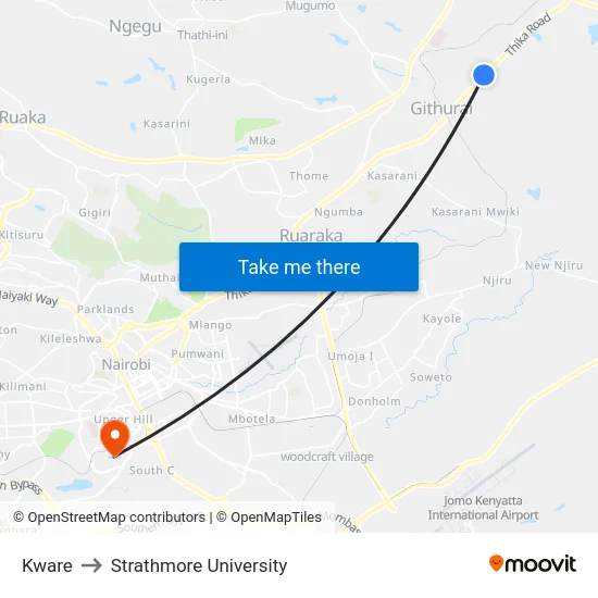 Kware to Strathmore University map