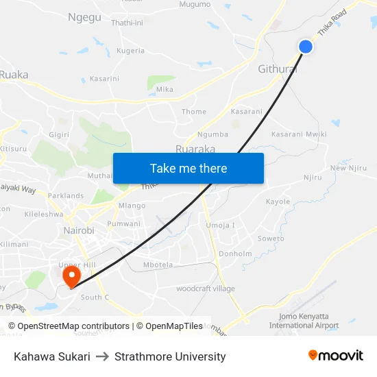 Kahawa Sukari to Strathmore University map