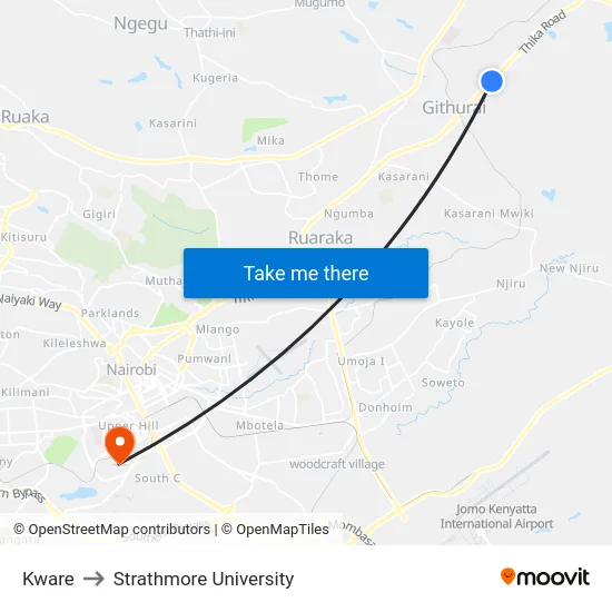 Kware to Strathmore University map