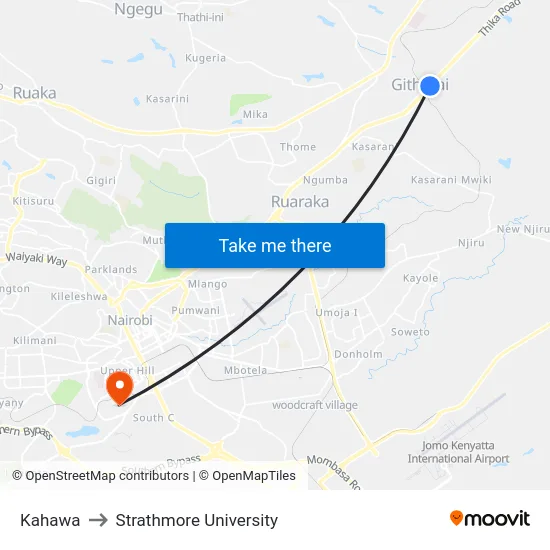 Kahawa to Strathmore University map