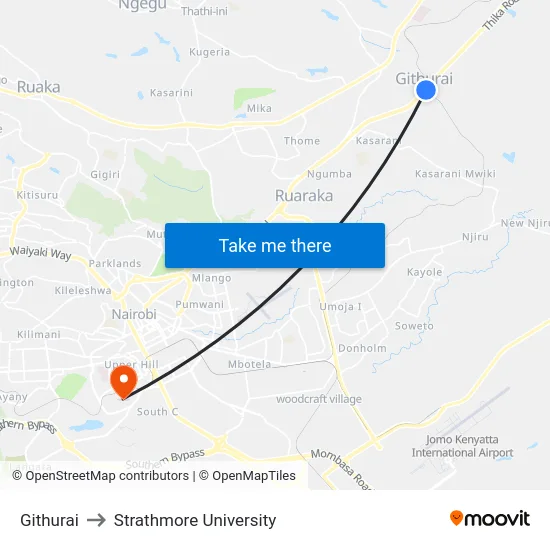 Githurai to Strathmore University map