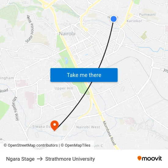 Ngara Stage to Strathmore University map