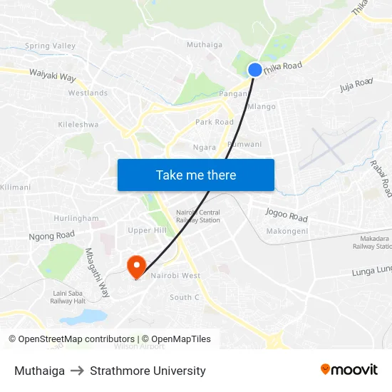 Muthaiga to Strathmore University map