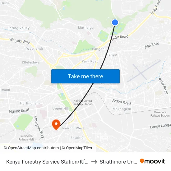 Kenya Forestry Service Station/Kfs Karura Gate to Strathmore University map
