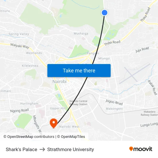 Shark's Palace to Strathmore University map