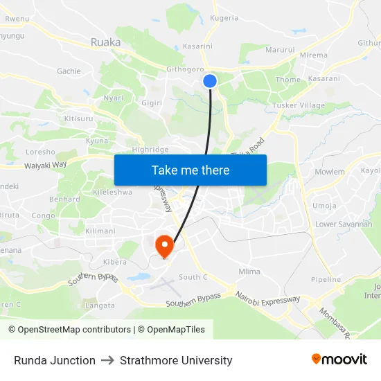 Runda Junction to Strathmore University map